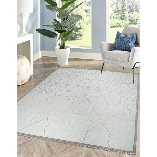 2020s Light Ivory Cream Modern Tribal Hand-Knotted Wool Berber Rug Carpet For Sale - Image 5 of 9