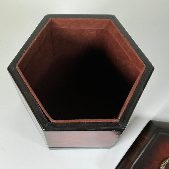 Mid-Century Boho Chic Hollywood Regency Traditional Six-Sided Burlwood Velvet-Lined Box. For Sale - Image 12 of 13