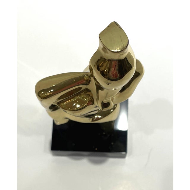 Metal Late 20th Century Polished Bronzed Figural Sculpture on Black Acrylic Base For Sale - Image 7 of 8