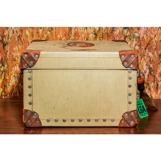Decorative 1930s Travel Trunk Luggage Suitcase Antique Leather Canvas Travel Home Decor Storage For Sale - Image 14 of 15