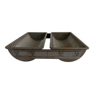 Vintage Commercial Double Loaf Ribbed Bread Pan For Sale