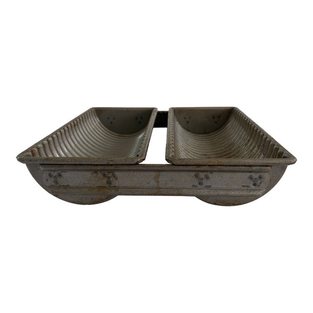 Vintage Commercial Double Loaf Ribbed Bread Pan For Sale