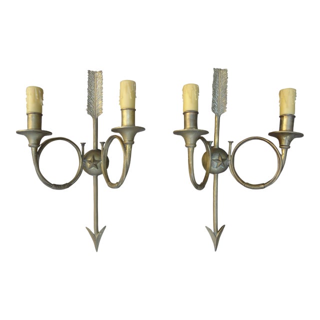 Pair of French Maison Bagues Style Bronze Neoclassical Arrow Sconces For Sale