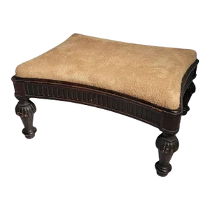 19thc Carved Stool With Suede Top