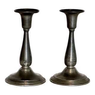 1900s Antique Solid Pewter Candlesticks- a Pair For Sale