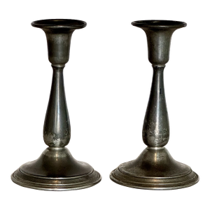 1900s Antique Solid Pewter Candlesticks- a Pair