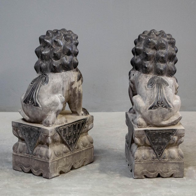 Carved Black Granite Chinese Foo Dog Boundary Markers a Pair Chairish