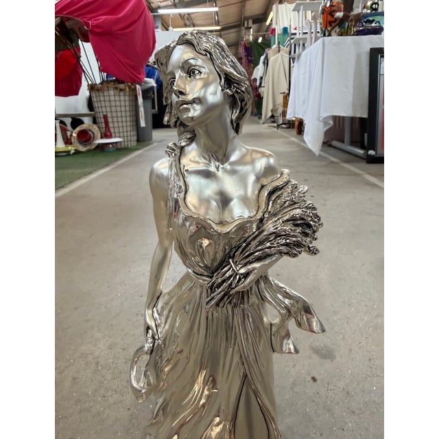 Mediterranean 1960s Marcello Giorgio Silver Laminate Maiden Figurine With Kindling For Sale - Image 3 of 8