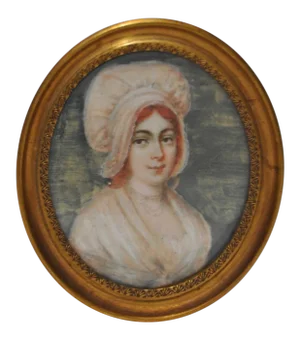 Fine 19th Century Miniature Portrait of a Woman W/ Red Hair and a Pink Bonnet