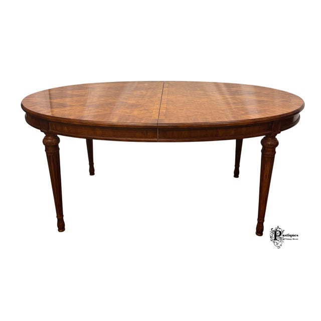 French Provincial Vintage Drexel Heritage Laurette Collection French Provincial Style Mahogany Parquet Extension Dining Table For Sale - Image 3 of 12