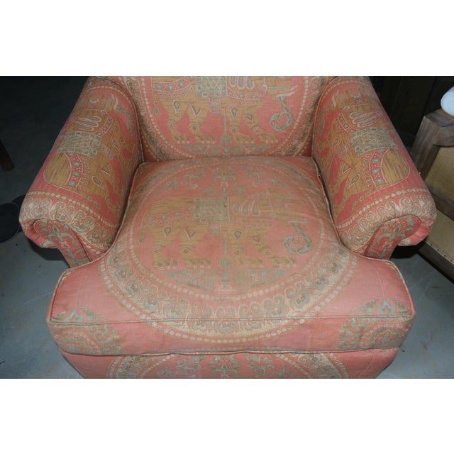 Shabby Chic Vintage E. J. Victor Orange Asian Inspired Elephant Upholstery Club Arm / Lounge Chair For Sale - Image 3 of 16
