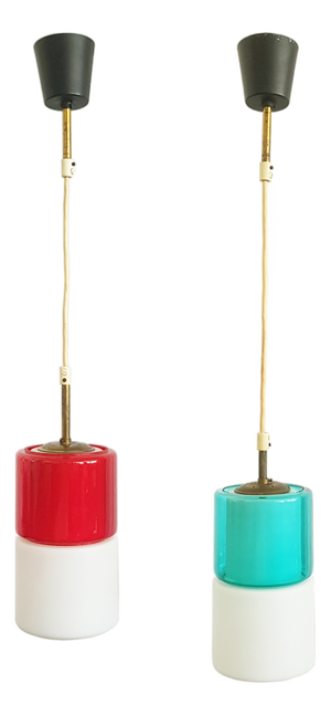 Pendant Lamps with Glass Shades, 1950s, Set of 2