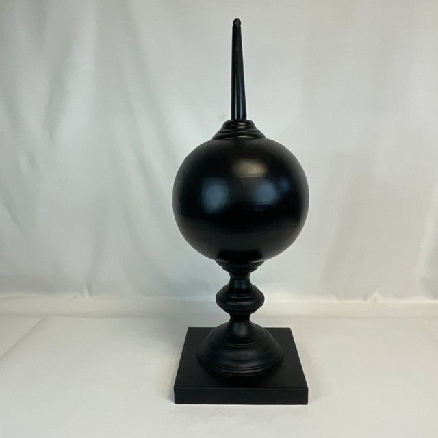 Art Deco Mid-Century Art Deco Large Scale Black Tole Metal Obelisk With Orb Globe. For Sale - Image 3 of 10