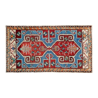 Distressed Low Pile Oushak Yastik Petite Rug Low Pile Faded Colors Mat - 19'' X 36'' For Sale