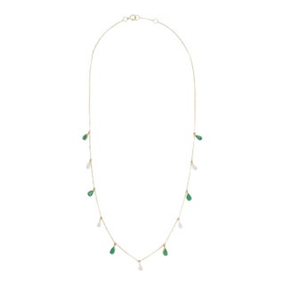 1.9 Carat Pear Cut Emerald and Diamond Drop Necklace in 18k Yellow Gold For Sale