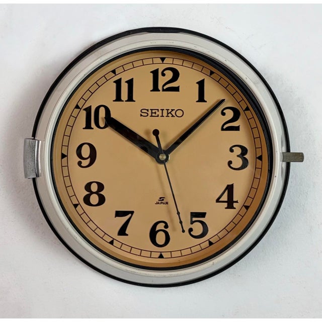 Metal Vintage Beige Ships Wall Clock from Seiko, 1970s For Sale - Image 7 of 18