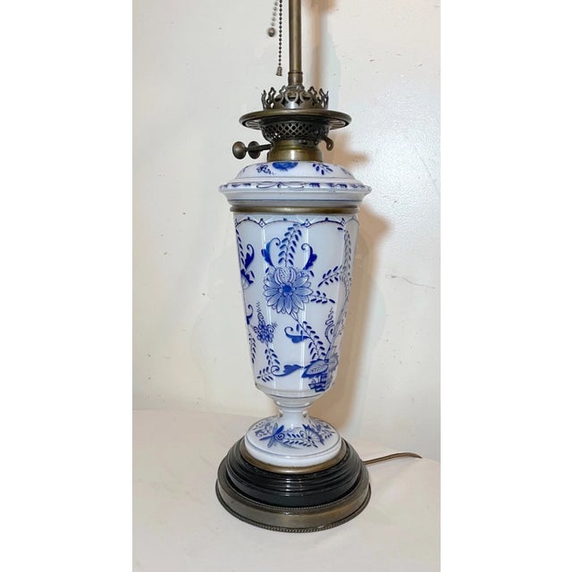 Antique 1800's Ornate Victorian Brass White Glass Electrified Oil Parlor Lamp For Sale - Image 10 of 12