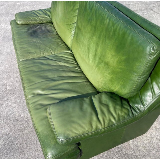 Green Postmodern Patinated Green Buffalo Leather Sofa by Roche Bobois For Sale - Image 8 of 10