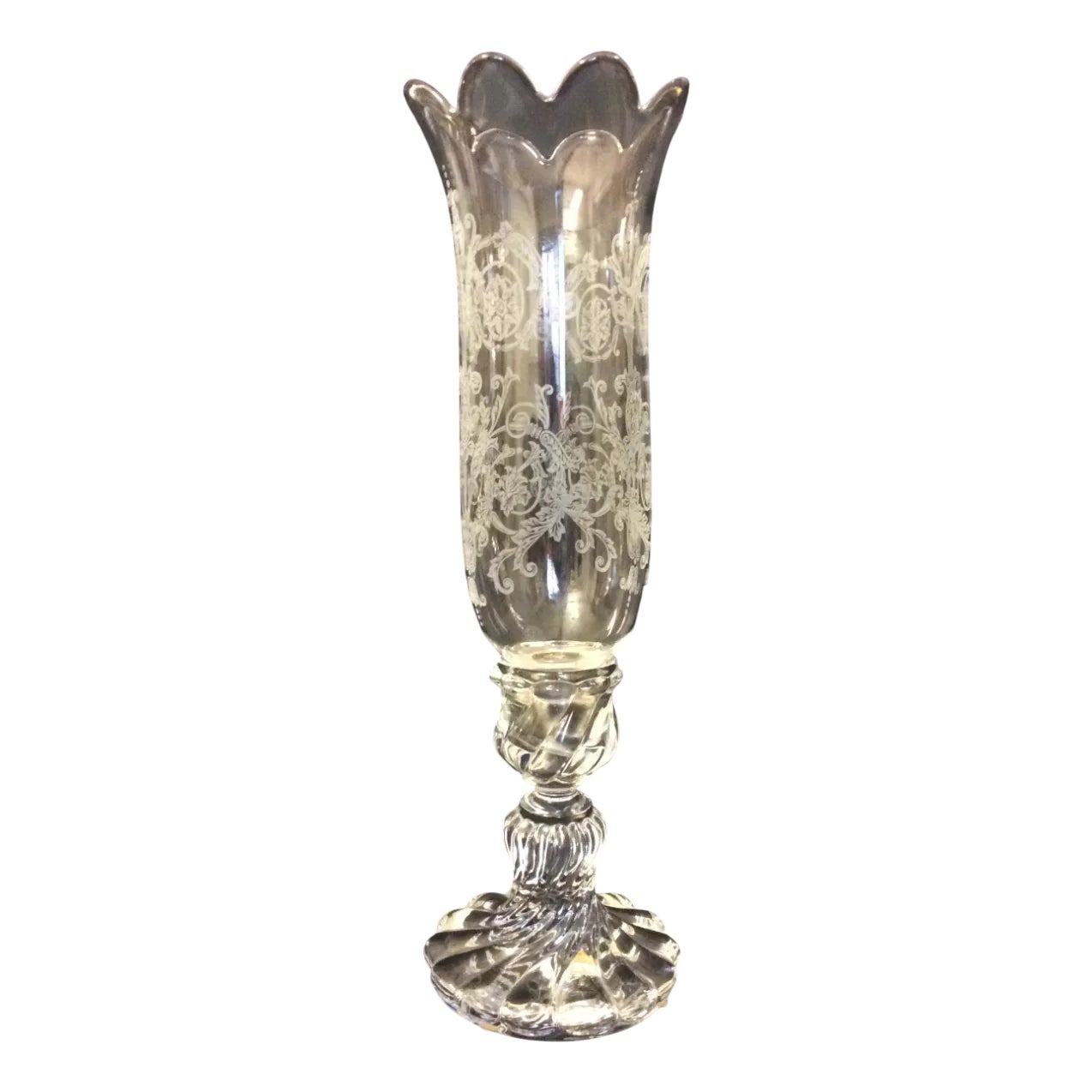 Bambou Tors Candlestick in Engraved Crystal from Baccarat, 1980s