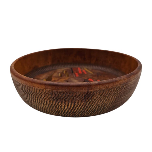Japanese Japanese Carved Wooden Nut Bowl With Torii Temple Motif, 8" For Sale - Image 3 of 7
