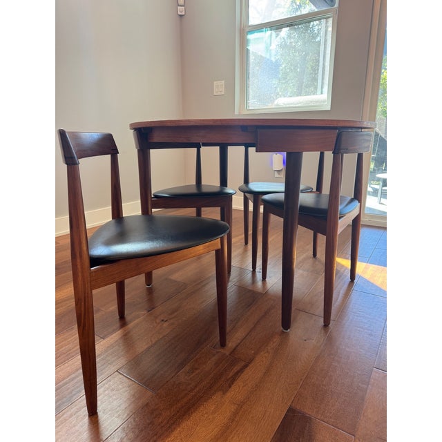 1960s Vintage Danish Teak Hans Olsen Frem Rojle Dining Set Table + 4 Chairs 42” For Sale - Image 5 of 12