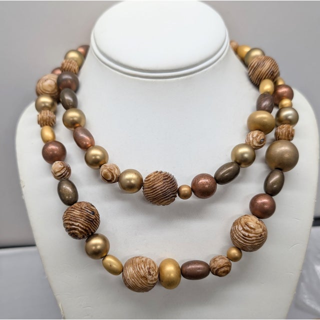 Brown Vintage 1980s Signed Givenchy Goldtone Beaded Leaf Necklace For Sale - Image 8 of 12