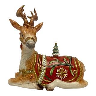 Vintage Fitz and Floyd Winter Holiday Reindeer Trinket Dish Christmas Deer For Sale