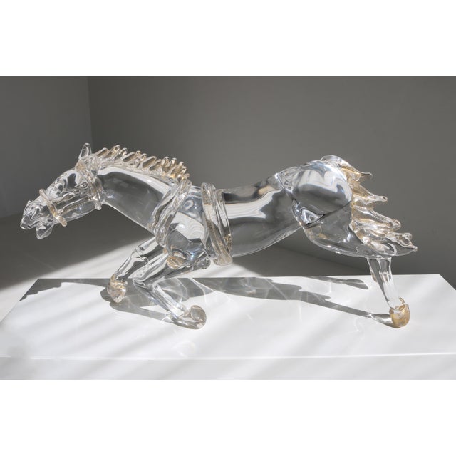 Mid-Century Italian Murano Glass Horse Sculpture with Gold Leaf by Arnaldo Zanella, 1970s For Sale - Image 4 of 12