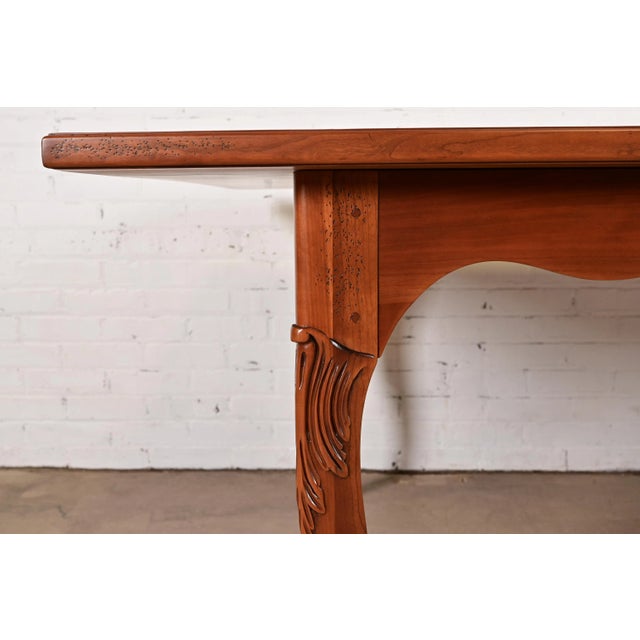 Baker Furniture Italian Provincial Inlaid Cherry Wood Harvest Farm Table, Newly Refinished For Sale - Image 11 of 15