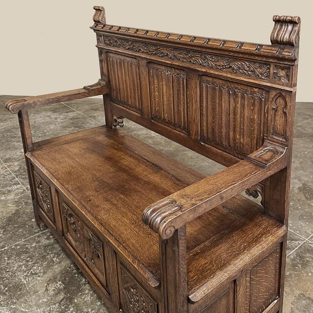 Antique Gothic Revival Carved Hall Bench For Sale - Image 16 of 18