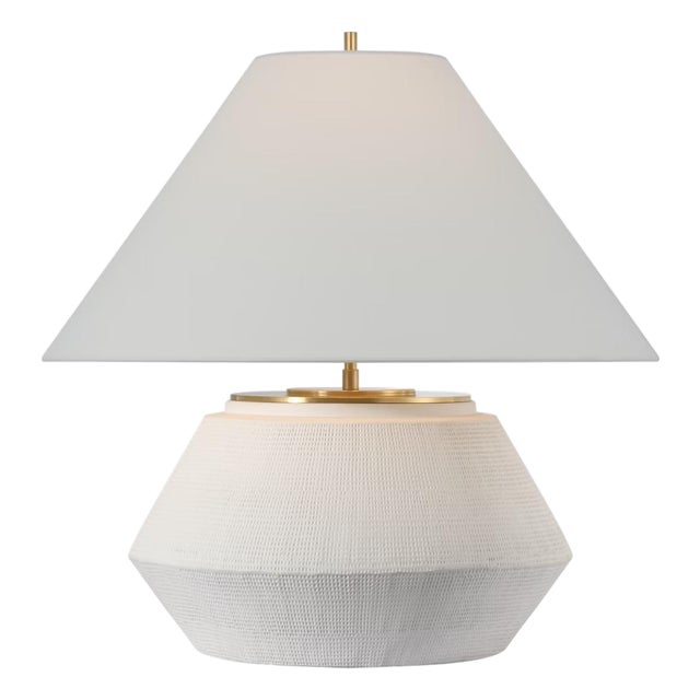 Thomas O'Brien by Visual Comfort Signature Aten 23" Table Lamp in Plaster White with Linen Shade For Sale