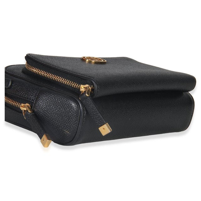 Animal Skin Black Grained Calfskin Caro Double Pouch For Sale - Image 7 of 9