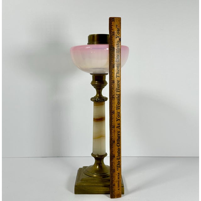 Victorian Oil Lamp: Onyx & Brass Base with Iridescent Art Glass, c. 1870 For Sale - Image 10 of 10
