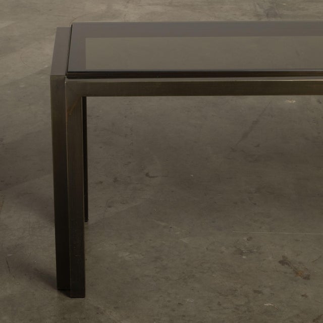 1960s Metallic Console Table Long & Low Glass Gunmetal Ultra Cool 73” For Sale - Image 9 of 16