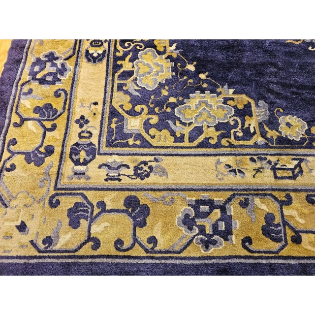 19th Century Chinese Peking Rug, Handwoven Wool, Indigo & Yellow, 10' X 14' For Sale - Image 11 of 12