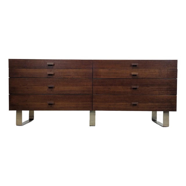 Mid Century Style Lowboy Dresser With Chrome Legs For Sale