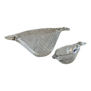 1980s Gus Khrustanly Lead Crystal Fish Shaped Dishes Set of 2 For Sale
