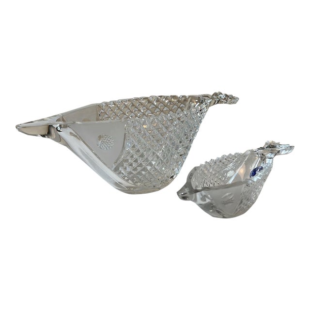 1980s Gus Khrustanly Lead Crystal Fish Shaped Dishes Set of 2 For Sale