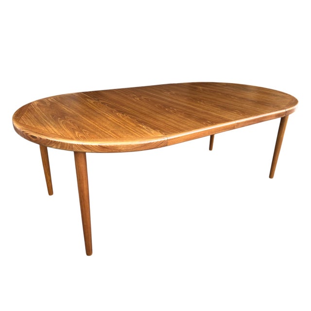 Restored Vintage Danish Modern Teak Dining Table – Oval Extendable With Two Leaves For Sale - Image 9 of 18