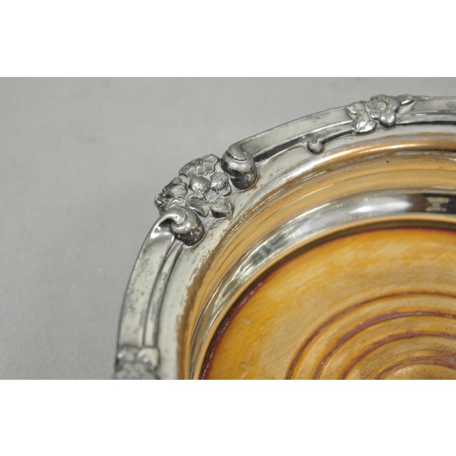 Metal Antique English Victorian Silver Plated Rose Repousse Bar Wine Bottle Coaster For Sale - Image 7 of 14