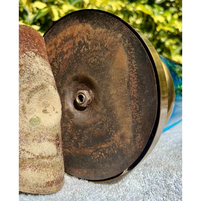 Pair of Covered Brass & Blue Art Glass Urns For Sale - Image 12 of 12