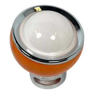 1960s Orange Ball Form Glass Lamp With Chrome Base- Attributed to Harvey Guzzini For Sale