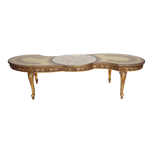 Hollywood Regency Eglomise Giltwood Coffee Table For Sale