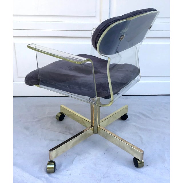 Metal 1960s Molded Lucite and Brass Kagan Style Desk Chair For Sale - Image 7 of 12