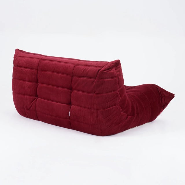 Restored Vintage Togo Loveseat by Ligne Roset in Bordeaux Red Corduroy For Sale - Image 12 of 12