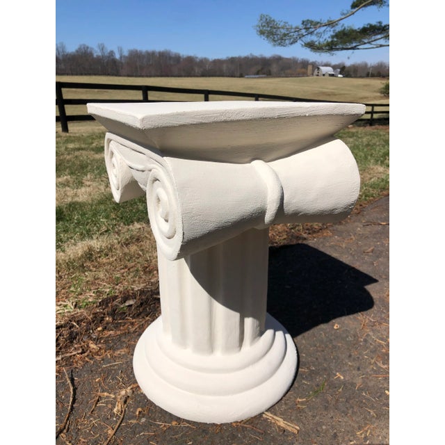 Wood Late 19th Century Hand-Carved Wood Ionic Column Lime Painted Pedestal Table For Sale - Image 7 of 13