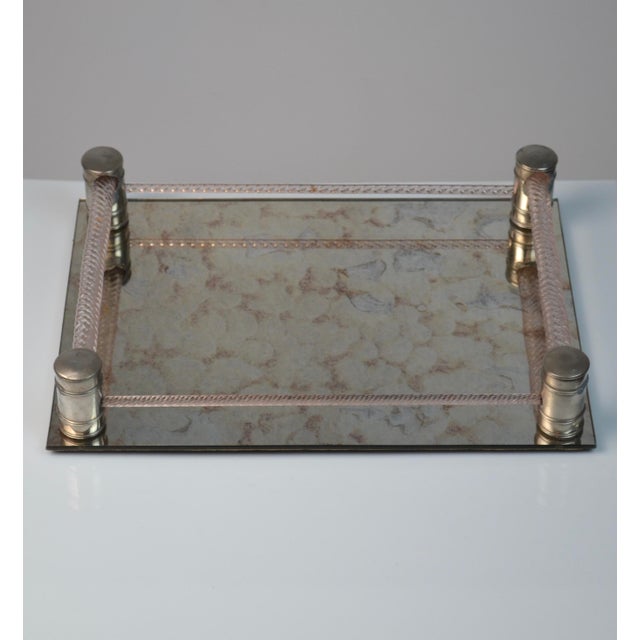 Pink Mid-Century Italian Tray with Twisted Pink Glass and Mirrored Base, 1950s For Sale - Image 8 of 18