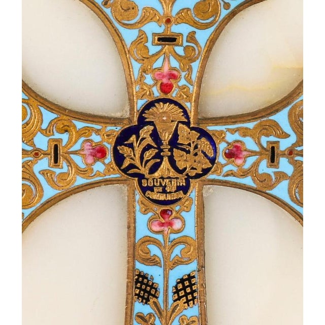 Antique French Alabaster Champleve Enamel Holy Water Font Stoop, 1800s For Sale - Image 11 of 18