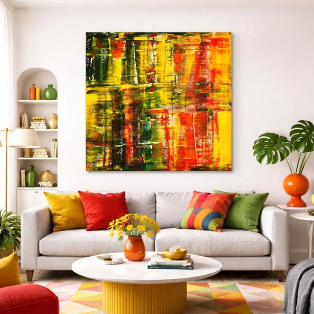 Textile Autumn Expression Abstract Acrylic Painting by Shabs Beigh For Sale - Image 7 of 9