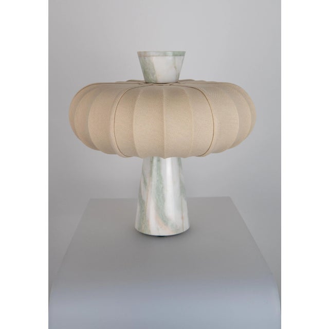 Caribbean Green Veined Marble and Natural Cotton Table Lamp from ZAVADSKI, in New conditions. Designed from 2000 European...